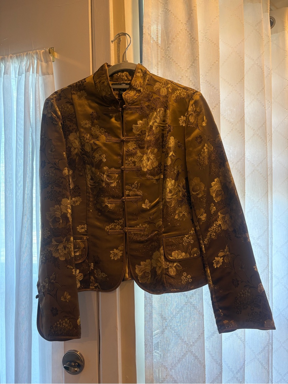 Brocade Mandarin Collar Jacket - Gold Floral